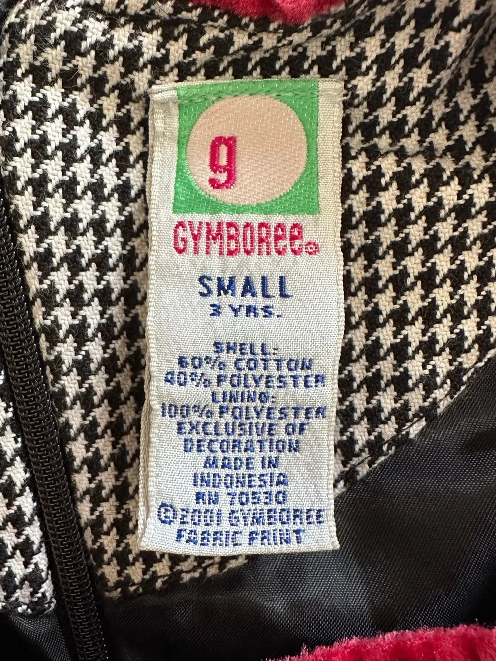 Vtg Gymboree Holiday Cheer Houndstooth Jumper Dress Velvet Trim Y2K S 3 Years